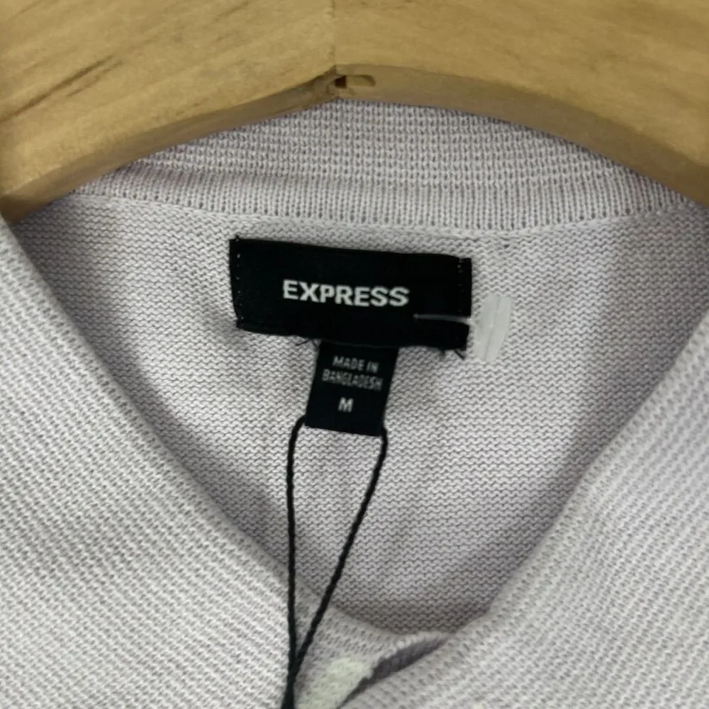 NWT Express Men’s Medium Button Down Collard Style Knit Shirt 100 % Cotton LILAC - Picture 4 of 7